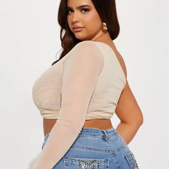 NWT! Tan Mesh Top - Picture 2 of 4